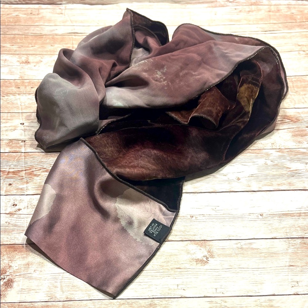 100% Silk Hand painted Elegant Brown Scarf